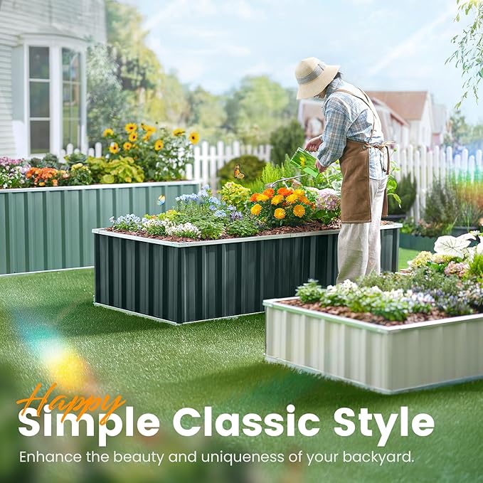 KING BIRD Raised Garden Bed 68" x 36" x 18" Heightened Galvanized Steel Metal Planter Box Outdoor for Deep-Rooted Vegetables, Flowers, Large Raised Bed Kit (Green)