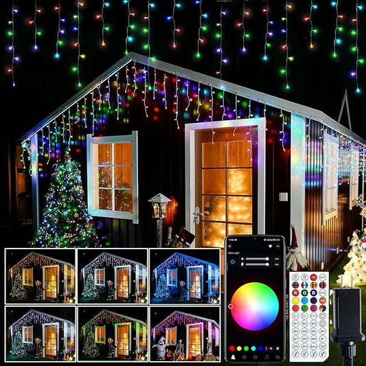 JMEXSUSS 400 LED RGB Icicle Lights for Outside, Icicle String Lights Indoor Outdoor, Color Changing Icicle Lights Plug in for Christmas Decorations