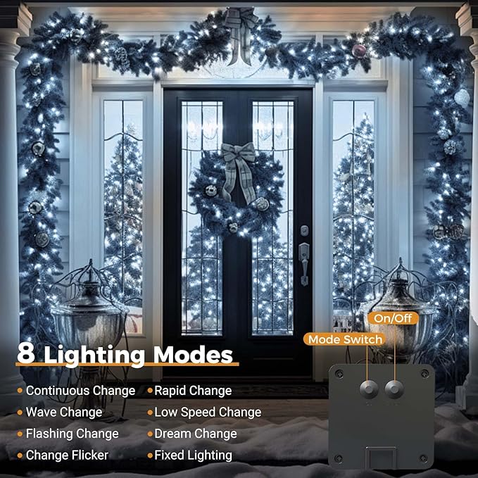 btfarm Solar String Lights Outdoor, 120LED 39Ft Solar Christmas Lights Outside Waterproof, 8 Modes Green Wire Solar Powered Tree Twinkle Light for Garden Yard Patio Party Decoration,Cool White