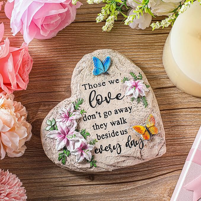 Jetec Memorial Garden Stone Sympathy Gift Decor Those We Love Don't Go Away Memorial Bereavement in Memory of Loss of Loved One Condolence Gifts for Outdoors(6 Inch)