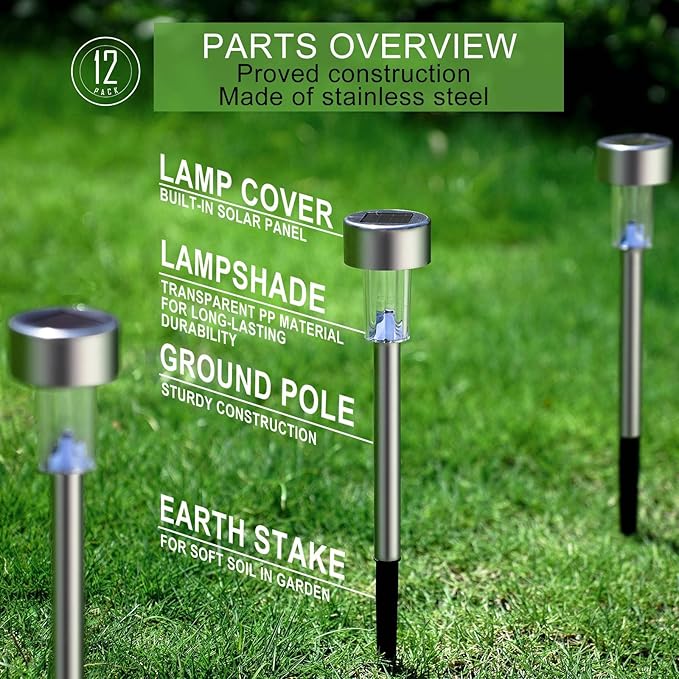 Dream Master Solar Lights Outdoor Waterproof, Stainless Steel LED Landscape Lighting Outdoor Solar Lights for Outside Solar Garden Lights for Pathway, Walkway, Patio, Yard, Lawn - 16 Pack(Warm White)