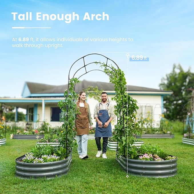 KING BIRD Raised Garden Bed with Arched Trellis Galvanized Planter Garden Box Outdoor for Gardening, Climbing Vegetables, Flowers 5.9x2.95x0.98 Ft 2PCS, Dark Grey