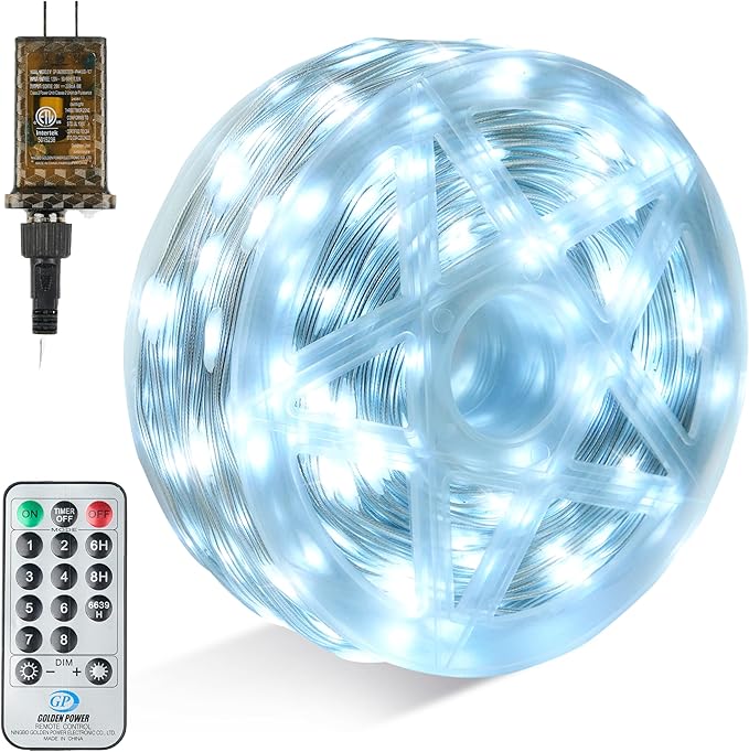 Joiedomi 600 LED Christmas Lights Outdoor,197 FT Cool White Christmas Tree Lights with 8 Modes Timer, PVC Clear Wire String Lights with Reel for Indoor Outdoor Holiday Xmas Eve Night Decorations