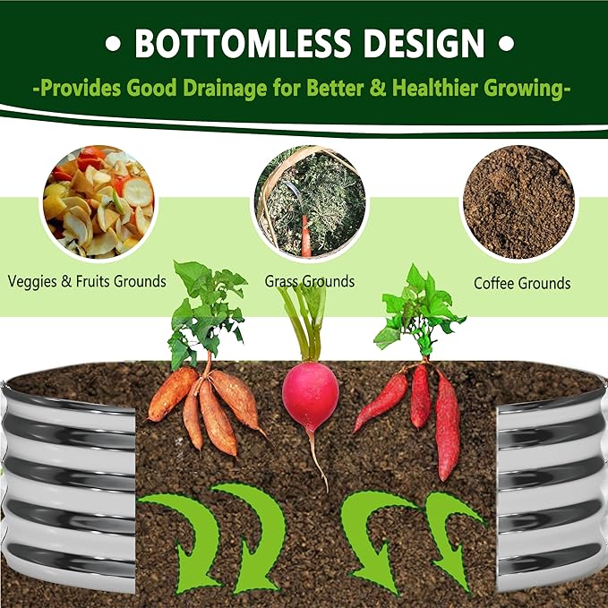 2PCS 3x3x1FT Galvanized Raised Garden Bed Kit,Vegetable Boxes-Round Metal Flower Box,Large Planter Raised Beds Outdoor Garden for Planting,Fruit,Herb-Sliver