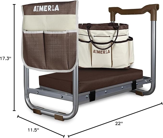 K5 Foldable Kneeler Seat - Heavy Duty (Detachable Cloud Kneeler Pad) - Garden Stool - 2 Large Tool Bags - Portable Bench for Indoor & Outdoor