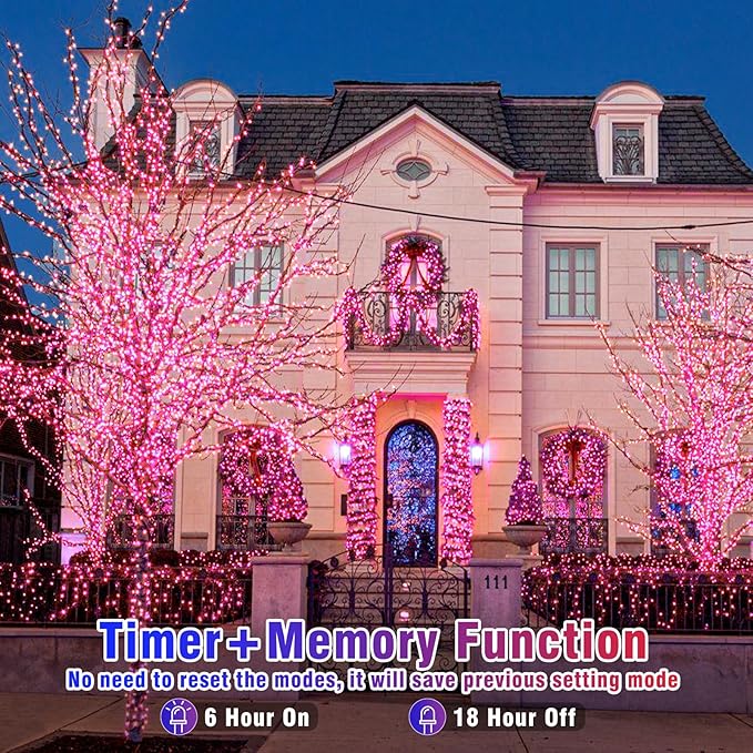 300 LED Pink String Lights, 99ft Pink Christmas Lights Outdoor 8 Modes Clear Wire, Plug in Waterproof Twinkle Fairy Lights for Bedroom Indoor Wedding Christmas Party Decorations