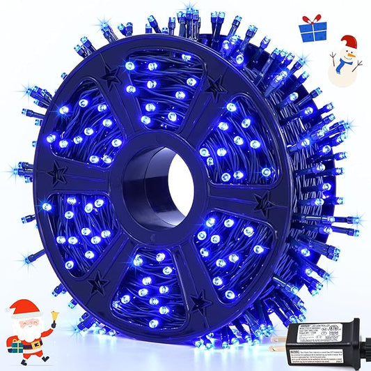 JMEXSUSS 500 LED Blue Christmas Lights Outdoor, 173ft 8 Modes Waterproof Christmas Tree Lights, Green Wire LED Fairy String Lights Plug in for Indoor Party House Holiday Christmas Decor