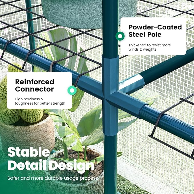 KING BIRD Premium Greenhouse for Outdoors, 84 x 56 x 77 Upgraded PE Cover & Steel Frame Walk in Hot House, w/ Zippered Screen Windows Mesh Door, 3 Tiers 20 Shelves for Outside Garden, White