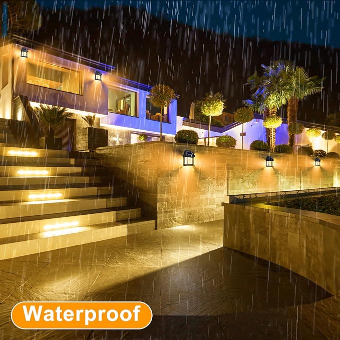 Joomer Solar Wall Lights Outdoor 4PACK, Dusk to Dawn Porch Lights Fixture, Waterproof Exterior Lighting with Clear Panel for Entryway Front Door, Solar Wall Lantern with 3 Modes & Motion Sensor