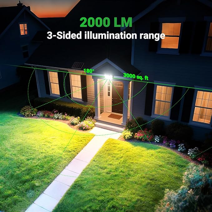 intelamp Solar Flood Lights Outdoor Waterproof, 20000mAh 2000LM Floodlight Exterior with Remote 16.4 FT Cable, 2-12H Timer Dusk to Dawn Security Spots Lighting Outside for Garden Pathway