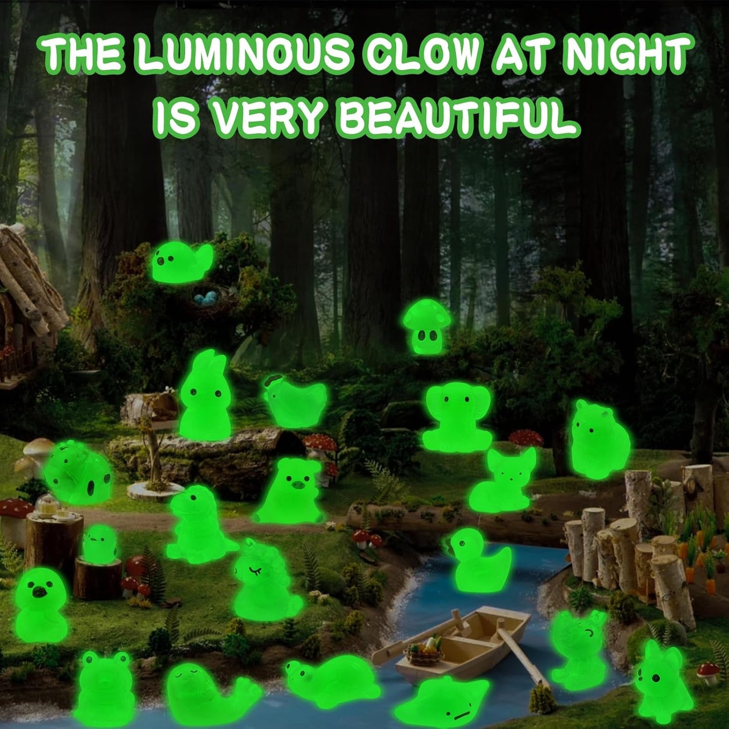 120PCS Glow in The Dark Mini Resin Animals 20 Styles of Luminous Ducks dinosaurswls Frogs and More Tiny Figurines for Fairy Garden Aquarium Terrarium Potted Plants Dollhouse Decor