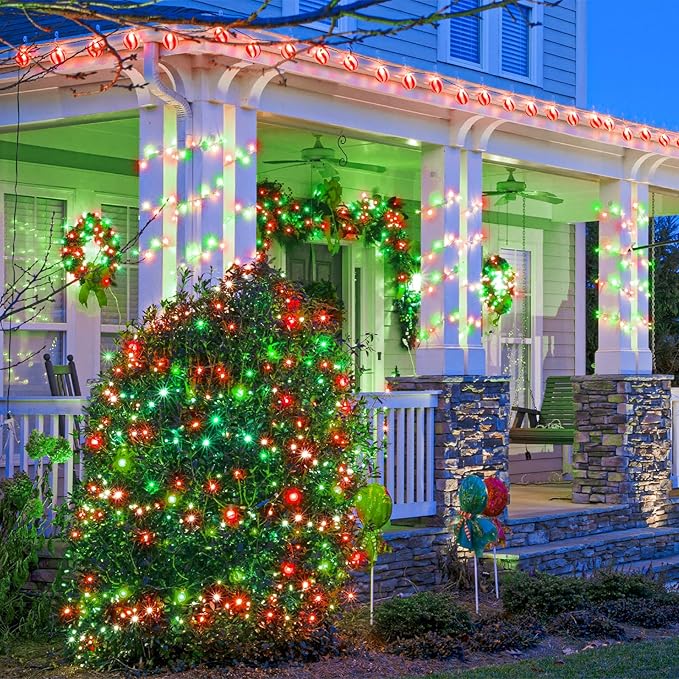 100 LED Red and Green Lights Outdoor - 33ft Red Green String Lights Indoor Clear Wire 8 Modes Plug in Waterproof Twinkle Fairy Lights for Indoor Outside Bedroom Home Party Decorations