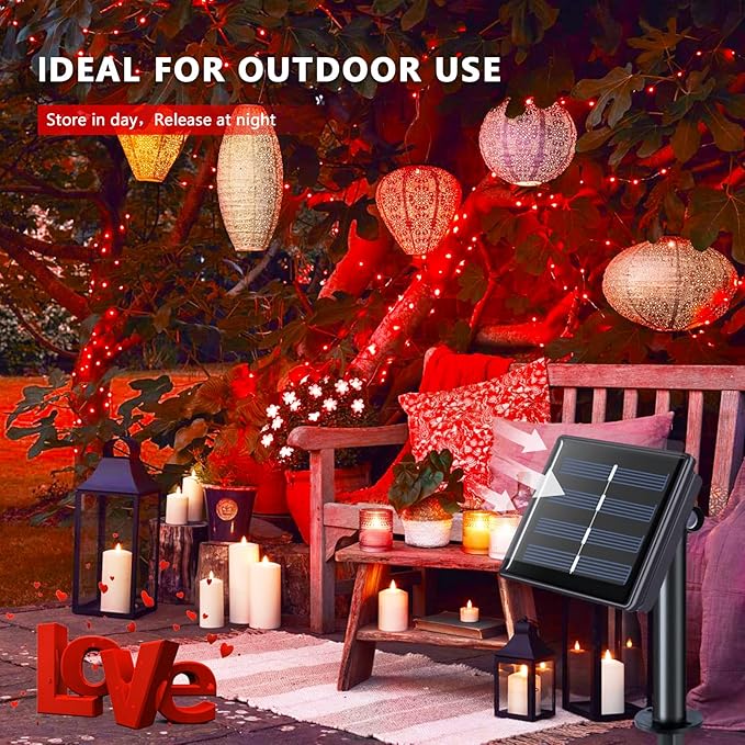 JMEXSUSS 4 Pack Red Solar Fairy Lights, Total 400 LED 132FT Red Solar Lights Outdoor Waterproof, 8 Modes Copper Wire Solar String Lights for Outside Patio Christmas Valentine Day Decorations