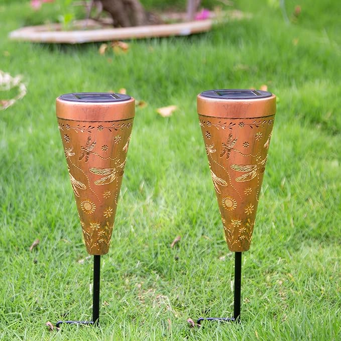 2 Pack Dragonfly Solar Pathway Lights: Outdoor, Waterproof Solar Walkway Lights for Garden, Backyard Patio, Path Yard, Lawn