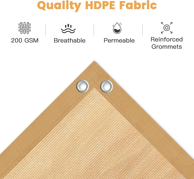 VICLLAX Shade Fabric Sun Shade Cloth with Every 2 FT Grommets for Patio Garden Pergola Cover Canopy 8x13 FT, Wheat