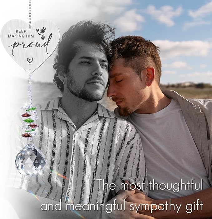Keep Making Him Proud,Crystal Suncatcher Bereavement Keepsake,Memorial Gift for Loss of Dad,Grandpa,Uncle,Hanging Crystals Ornament for Window Rainbow Maker Prisms Home Decor Gift