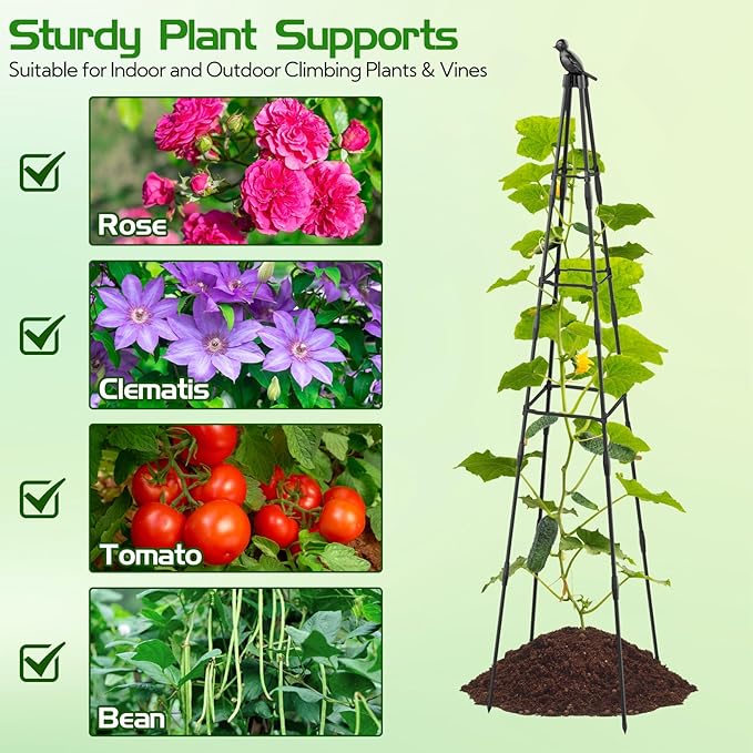 2 Pack Garden Trellis for Climbing Plants Outdoor, 79"/6.6ft Tall Rustproof Tomato Trellis, PE Coated Metal Plant Trellis Indoor, Tower Trellis for Potted Plants Flowers Vines Vegetables