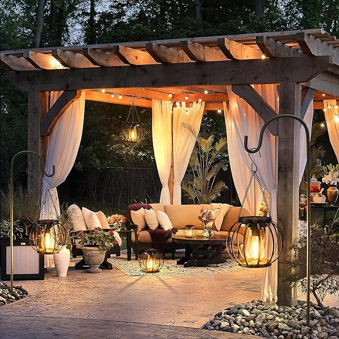 KOOPER Solar Lanterns Outdoor Lights, Upgraded Metal Solar Lantern, Brighter Hanging Solar Lights Outdoor Waterproof, Auto On/Off Solar Light for Yard Garden Patio Pathway Decor 2 Pack