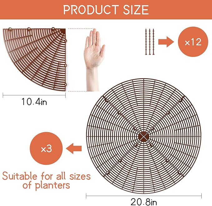 3 Pcs Plant Pot Grid Cover Protectors from Animals- Diameter 20.8" Cuttable Flower Pot Cover with 36 Stakes, Keep Cats Out of Potted Plants, Cat Digging Stopper Baby Safety Soil Cover for Indoor