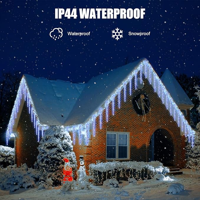 Icicle Lights Outdoor, 19.8Ft Meteor Shower Lights with 20 Tubes, Snowfall Shooting Star Light Effect, Falling Cascading Crystal Christmas Decorations for House, Eave, Roofline, Patio, Blue