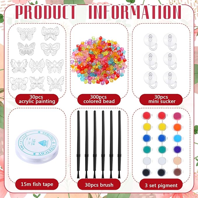 30 Sets Suncatchers Window Art Kits, DIY Sun Catchers Bulk Crafts Paint Your Own Window Ornaments for Boys Girls Classroom Home Party Birthday Activity Decor (Butterfly Style)