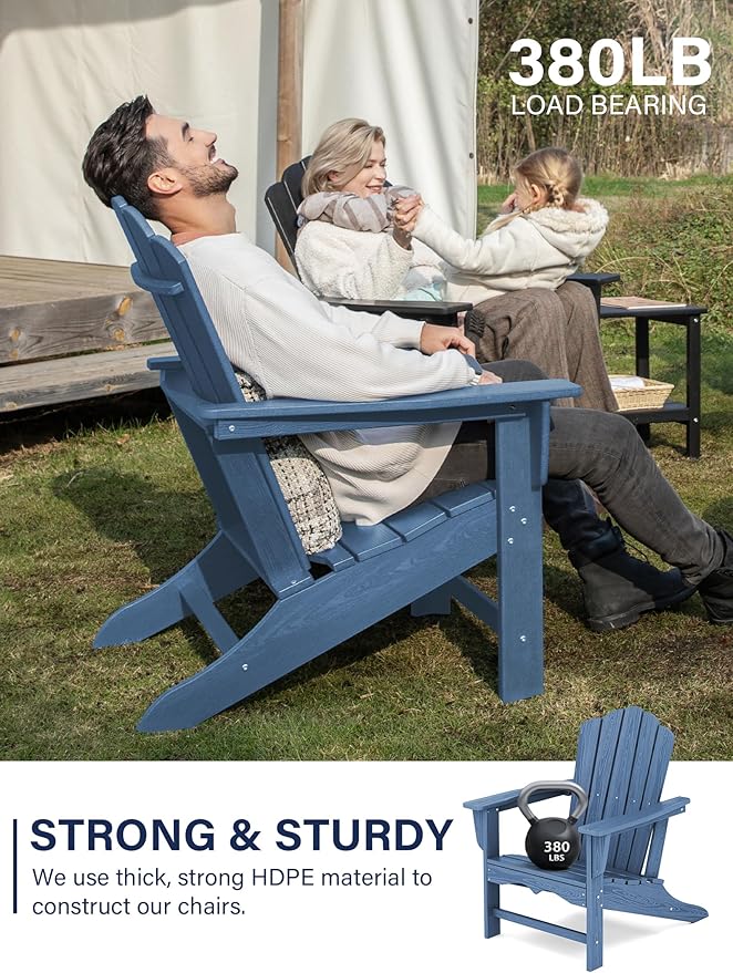 KINGYES HDPE Adirondack Chair, Classic All-Weather Adirondack Chairs Set of 8, Outdoor Patio Adirondack Chair for Deck Lawn fire Pit, Navy