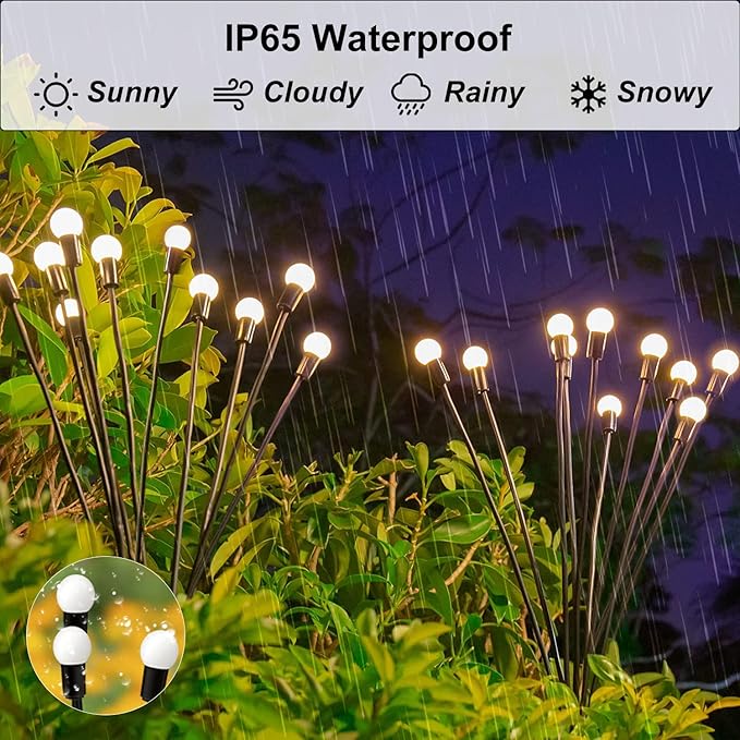 Solar Garden Lights – 40 LED Solar Firefly Lights, 10 LED Starburst Swaying Lights, Solar Outdoor Lights Waterproof Garden Decor for Yard Patio Pathway Lawn(4 Pack)