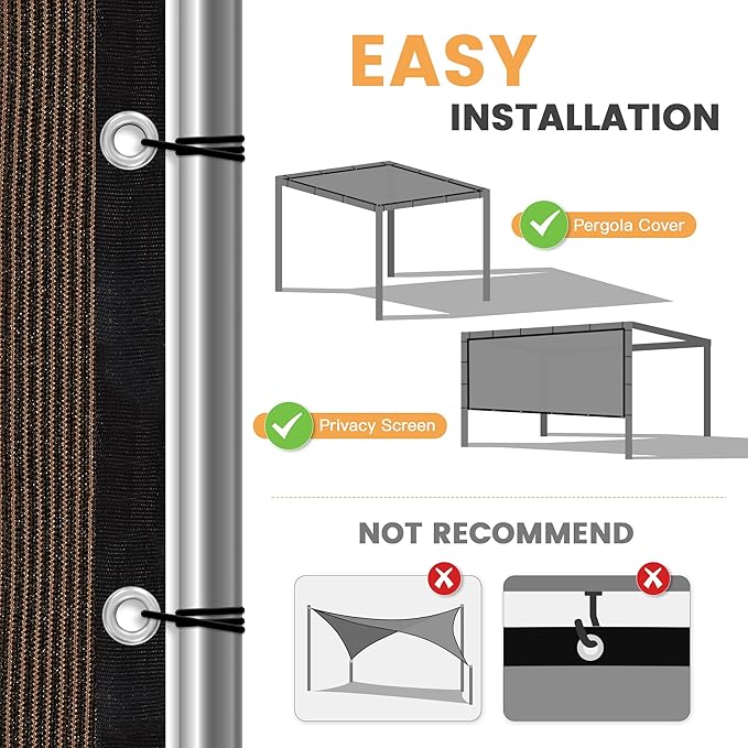 VICLLAX Shade Fabric Sun Shade Cloth with Every 2 FT Grommets for Patio Garden Pergola Cover Canopy 5x12 FT, Mocha