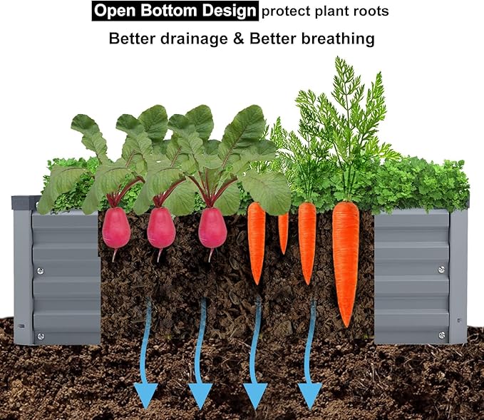 12x2x1FT Galvanized Raised Garden Beds Kit Large Outdoor Metal Gardening Planter Box for Vegetable Elevated Flower Herbs, Gray
