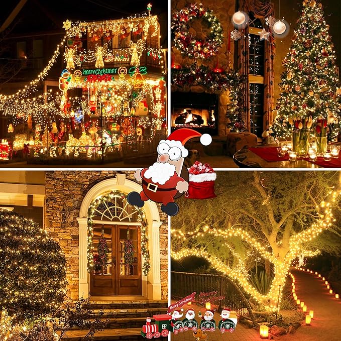 2-Pack Solar String Lights for Outside, Total 400 LED Solar Christmas Lights Outdoor Waterproof, Green Wire Solar Tree Light with 8 Lighting Modes for Xmas Wedding Party Garden Decoration(Warm White)