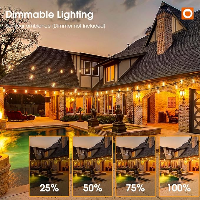 addlon 50FT LED Outdoor String Lights with Edison Shatterproof Bulbs, Weatherproof Strand, Commercial Grade Patio Lights, Decorative for Garden or Patio, Black
