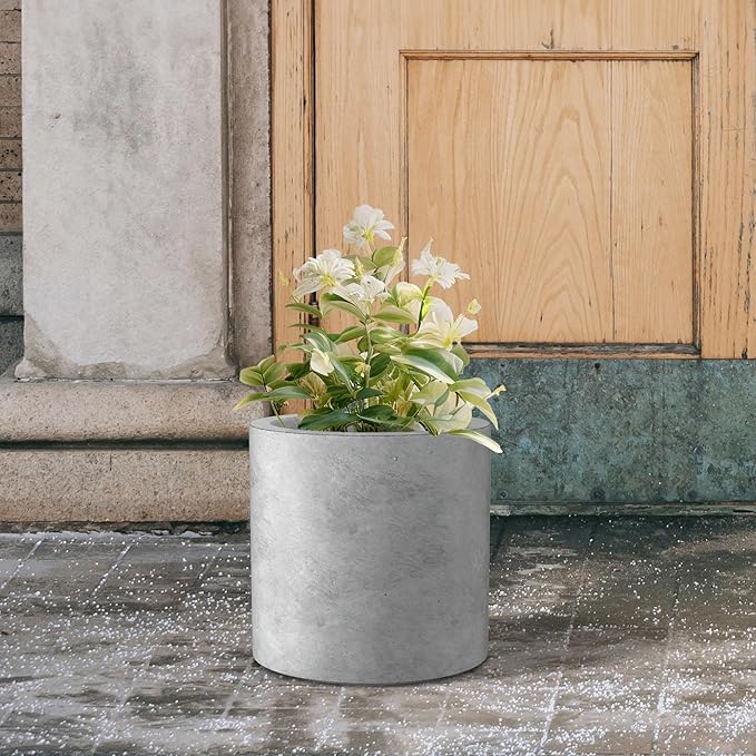 Kante 9.8" Dia Round Concrete Planter, Modern Style Large Cylindrical Plant Pot with Drainage Hole and Rubber Plug for Indoor Outdoor Patio, Natural Concrete