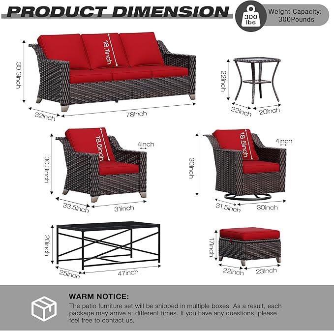 Joyside Wicker Patio Furniture Sets, 5 Pieces Upgraded Large Size Outdoor Furniture with Swivel Rocking Patio Chairs, Outdoor Ottoman and Side Table, Thick Cushions, Wide Armrest