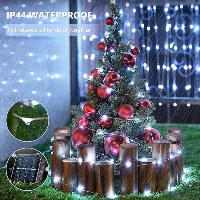 JMEXSUSS Total 400 LED White Solar Christmas Lights Outdoor Waterproof, 2 Pack 66ft Solar String Lights, 8 Modes Solar Fairy Lights for Yard Patio Tree Christmas Decor