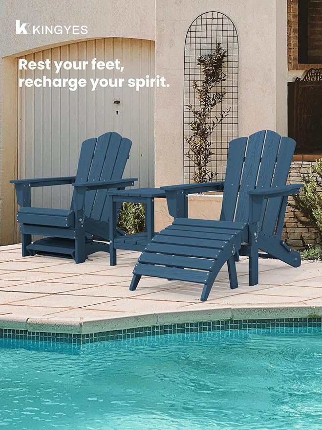 KINGYES Folding Adirondack Ottomans Set of 2 for Adirondack Chair, Navy