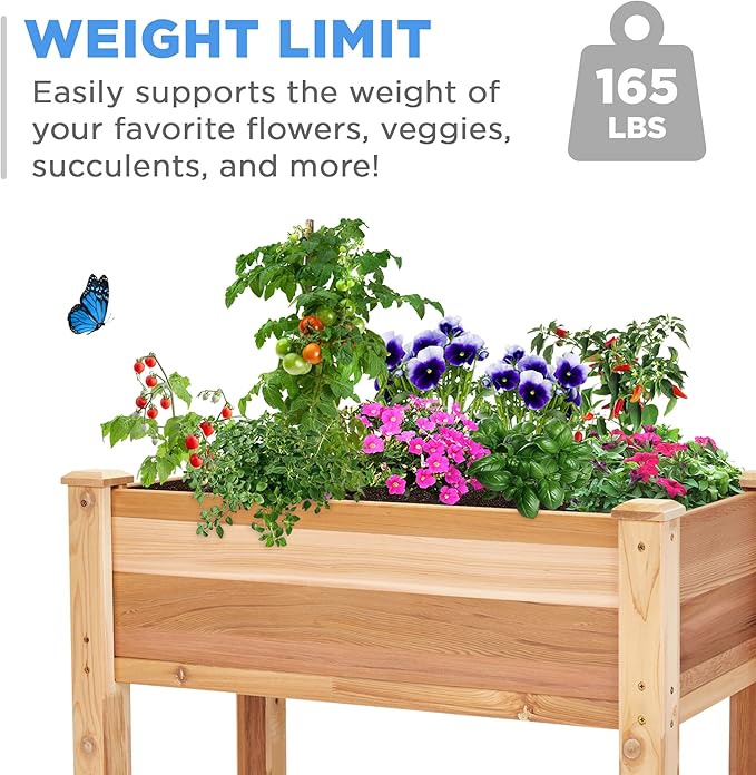 Jumbl, Cedar Raised Garden Bed, Elevated Wood Planter for Growing Fresh Herbs, Vegetables, Flowers, Succulents - 34x18x30”