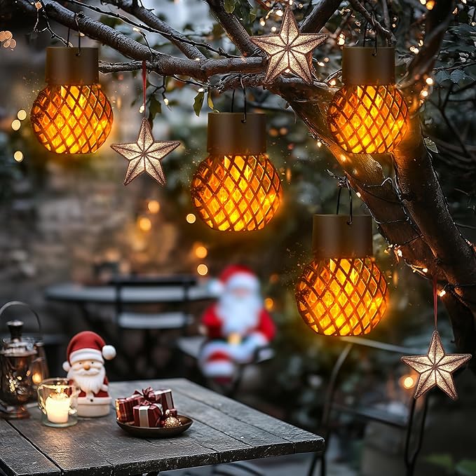 GIGALUMI 8 Pack Solar Lanterns for Outside,Solar Hanging Lights Outdoor Waterproof with Flickering Flame,Solar Powered Outdoor Lights Garden Decor for Yard,Patio,Tree,Camping,Festival Decoration