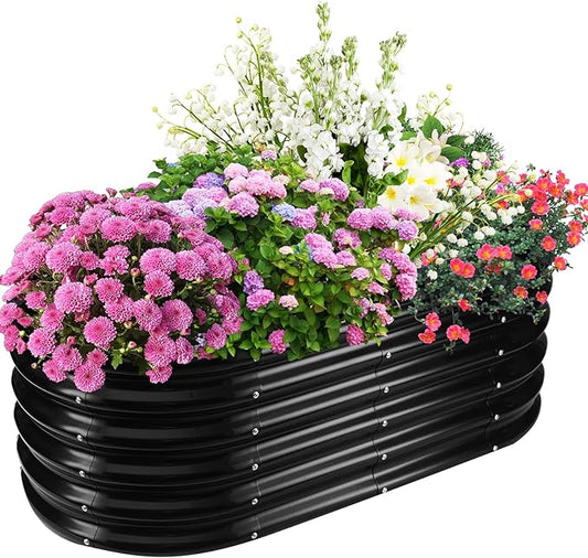 17" Tall Elevated Oval Metal Raised Garden Bed - 4ft x 2ft in Size and 0.8MM Thick Durable Planter Bed/Box for Vegetables Flowers Succulent at Patio/Garden Outdoor (Black, 4X2X1.4 FT)