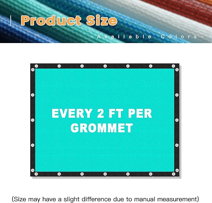 VICLLAX Shade Fabric Sun Shade Cloth with Every 2 FT Grommets for Patio Garden Pergola Cover Canopy 12x19 FT, Turquoise