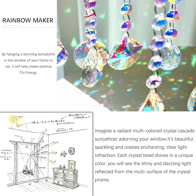 HDCRYSTALGIFTS 9 Pack Iridescent Sun Catchers with Crystals,Rainbow Maker Crystal Suncatchers for Window Hanging Colored Glass Wind Chimes Prism Pendant Suncatcher Beads for Decoration