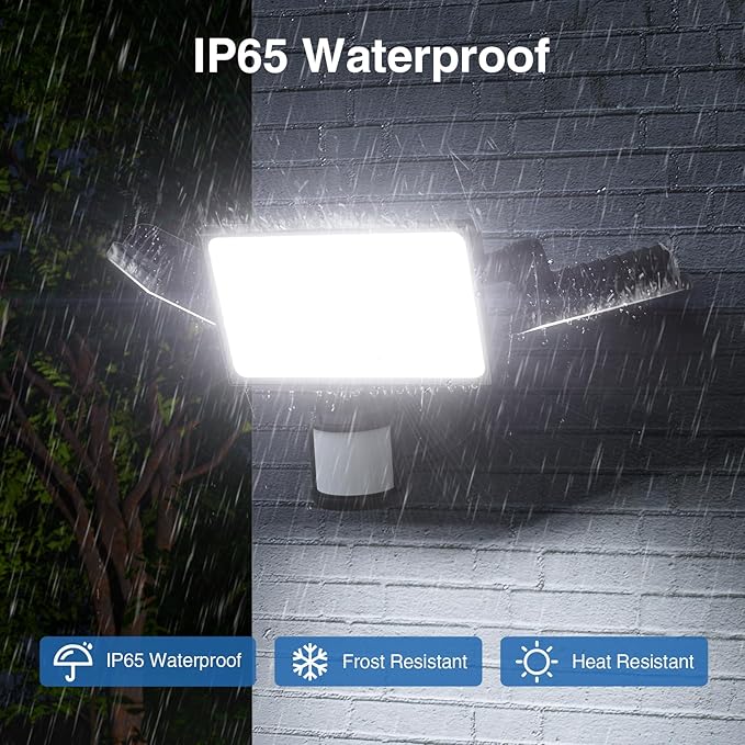 150W Motion Sensor Lights Outdoor for Outside, 15000LM LED Flood Lights Outdoor wired Dusk to Dawn, Exterior Security Floodlight Fixture Waterproof IP65, Outdoor Lighting for House, Garage 2 Pack