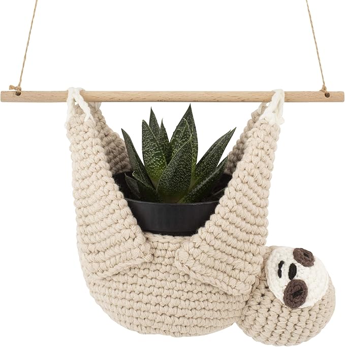 Home Decor Sloth Hanging Planters for Indoor Plants, Indoor/Outdoor Hanging Plant Holder, Plant Hanger Gift Idea for Sloth Lovers, Animal Wall Planter, 4 inch
