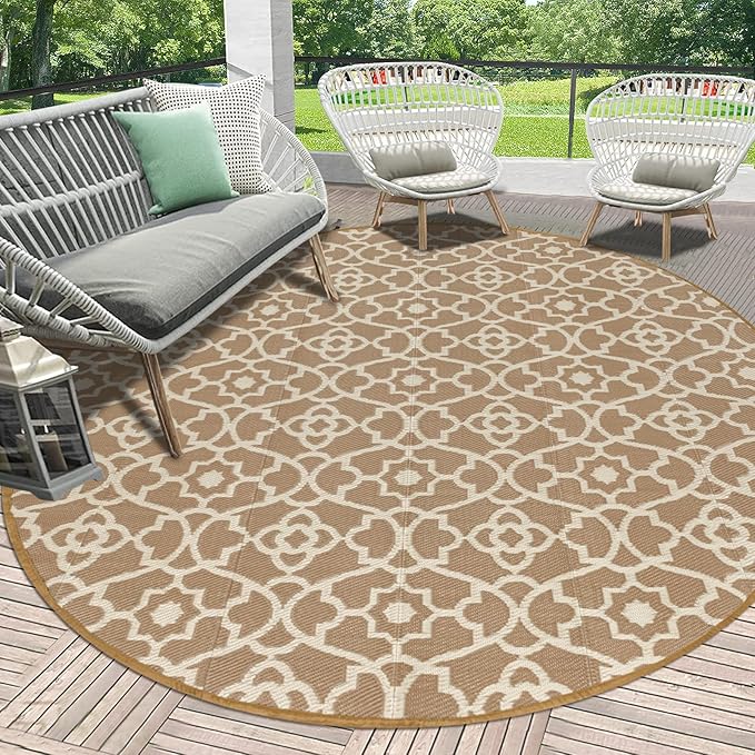 HEBE Outdoor Rug Waterproof 8ft, Plastic Straw Rug Camping Rug, Reversible Outdoor Patio Rugs RV Mat Clearance, Indoor Outside Floor Carpet for Porch,Deck,Camper,Balcony,Backyard