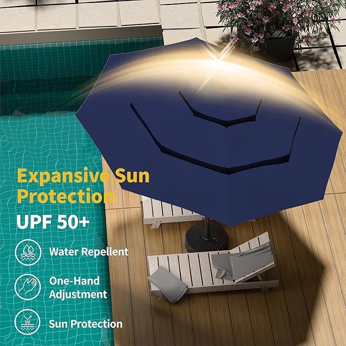 Kingdura 10ft 3-Tier Patio Umbrella, Outdoor Table Umbrella with Easy Crank & Tilt, 8 Reinforced Ribs, UV Protection for Deck, Pool, Market, Backyard (Navy blue)