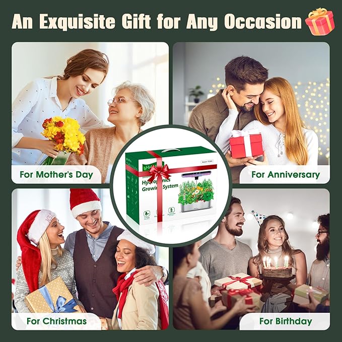 Hydroponics Growing System Indoor Garden - Herb Garden with Grow Light, 15 Pods Stainless Steel Indoor Garden Kit, Auto Timer, Gardening Gift for All Ages