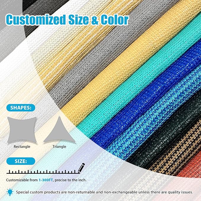 Amagenix Sun Shade Sail 8'X8'X8'Curved Edge Outdoor Shade Canopy Mixed Turquoise Breathable 95% UV Block Shade Cloth for Patio Garden Backyard (We Make Custom Size)
