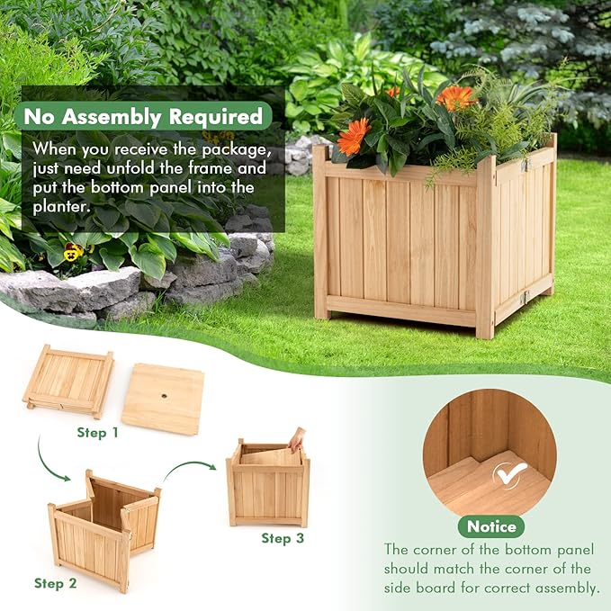 COSTWAY Planter Garden Bed, Folding Planter Box with Drainage Holes for Vegetables, Herbs, Fruits & Flowers, Outdoor Indoor Raised Planting Bed for Patio, Backyard, Lawn, 15" L x 15" W x 14" H
