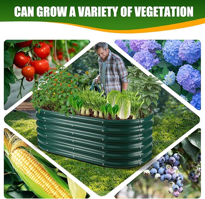 17" Tall Elevated Oval Metal Raised Garden Bed - 4ft x 2ft in Size and 0.8MM Thick Durable Planter Bed/Box for Vegetables Flowers Succulent at Patio/Garden Outdoor (Dark Green, 4X2X1.4 FT)