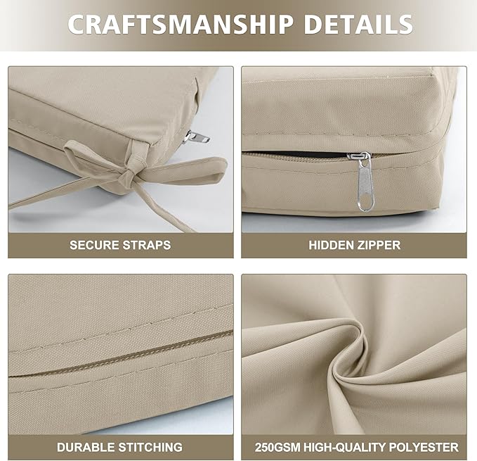Outdoor Chair Cushions, Waterproof Outdoor Cushions for Patio Furniture w/Fade-Resistant, Removable & Machine-Washable Covers, 19x19 Inch, Ideal for Seat in Gardens/Porch – Set of 4, Cream