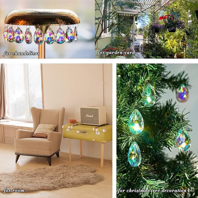 10pcs 50mm Chandelier Crystal Prisms Pendants,Colorful Bauhinia Ornament Chandelier Parts,Suncatcher Hanging Crystals for Lamp Window Christmas Tree Decoration
